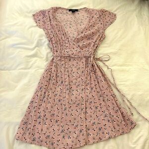 Forever21 blush pink floral wrap dress, size small